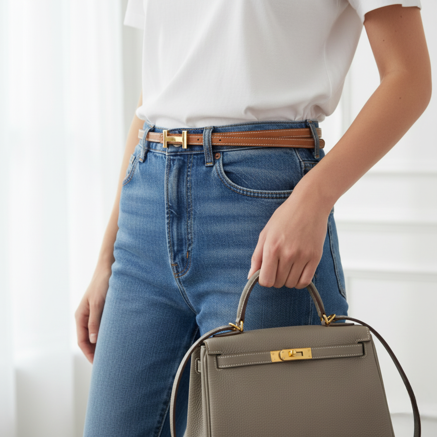 HELENE FOCUS WENDBARER LEDERGÜRTEL — BRONZE &amp; WEISS