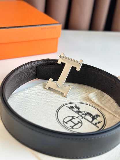 HELENE H WENDBARER LEDERGÜRTEL — SCHWARZ &amp; EBENHOLZ (SILBERNE BESCHLÄGE, 32 MM)