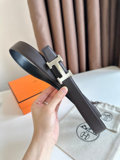 HELENE H WENDBARER LEDERGÜRTEL — SCHWARZ &amp; EBENHOLZ (SILBERNE BESCHLÄGE, 32 MM)