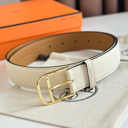 HELENE ROMAIN LEDERGÜRTEL — WEISS CREME (GOLD BESCHLÄGE, 35 MM)