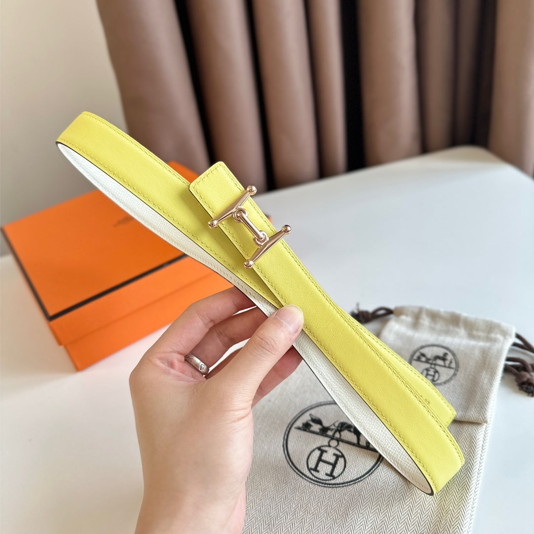 HELENE MORS H WENDBARER LEDERGÜRTEL — GELBBEIGE (ROSA-GOLD BESCHLÄGE, 24 MM)