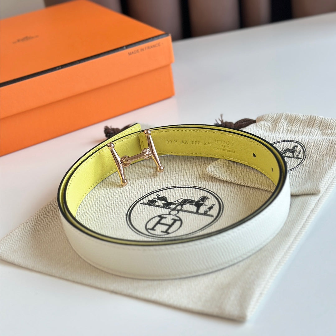 HELENE MORS H WENDBARER LEDERGÜRTEL — GELBBEIGE (ROSA-GOLD BESCHLÄGE, 24 MM)