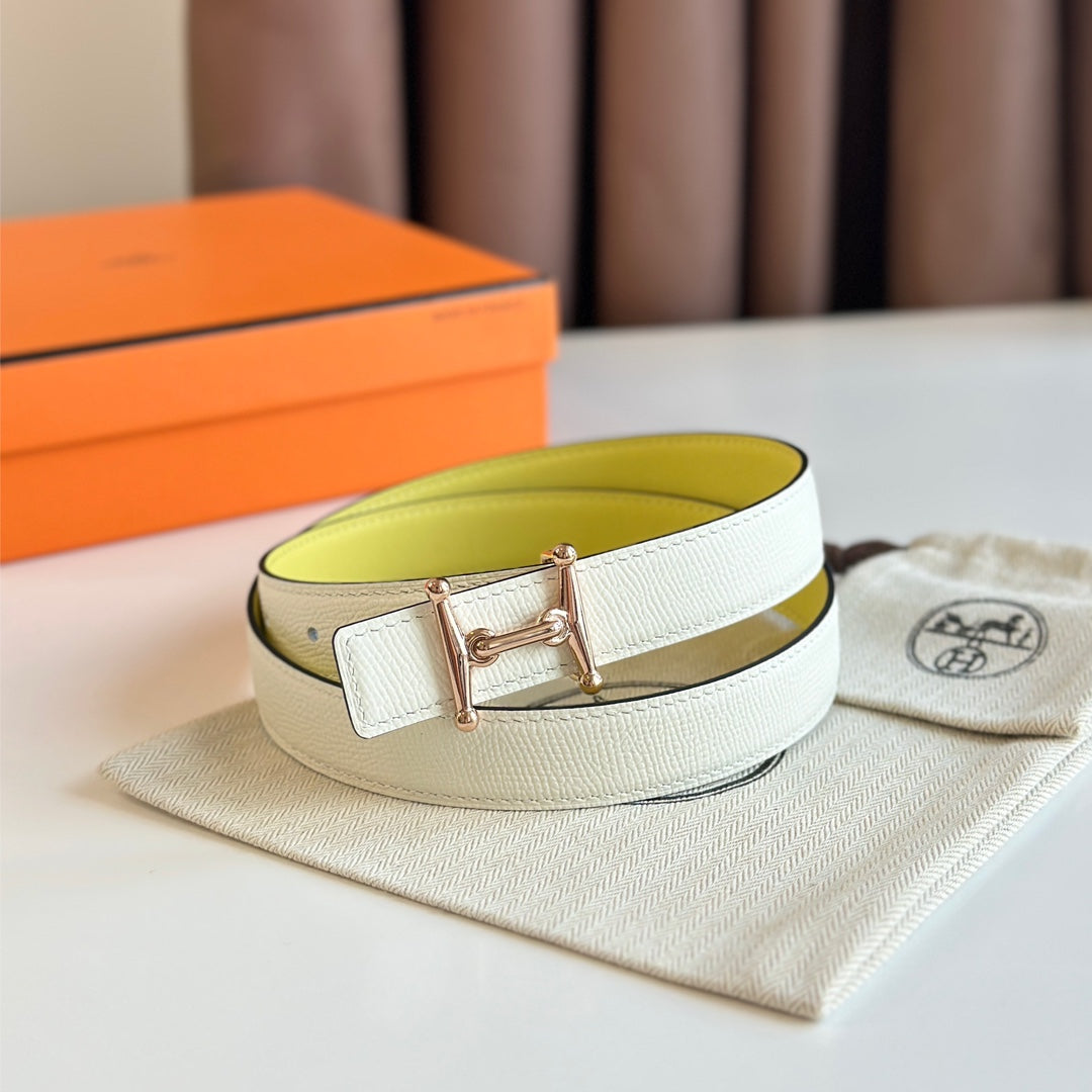 HELENE MORS H WENDBARER LEDERGÜRTEL — GELBBEIGE (ROSA-GOLD BESCHLÄGE, 24 MM)