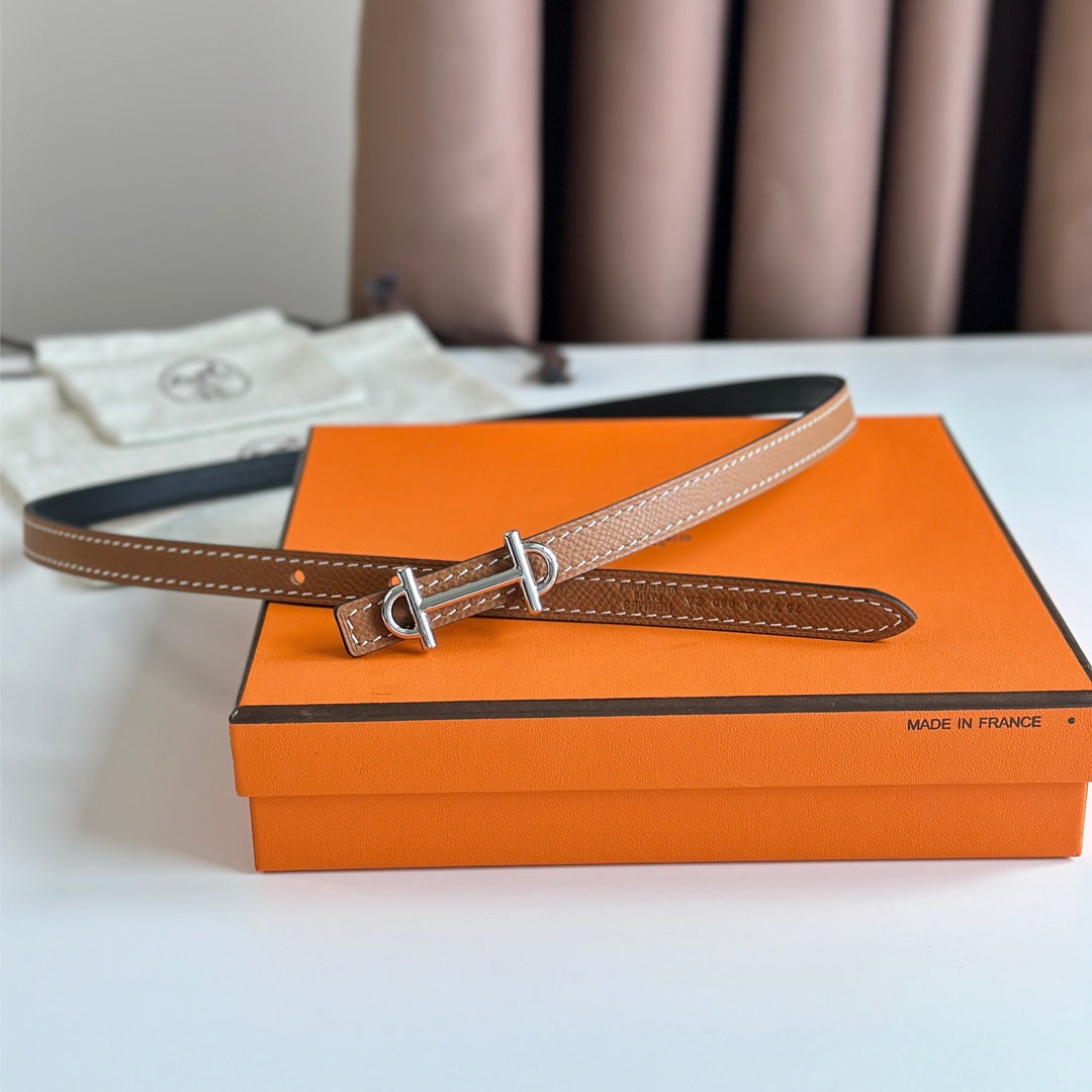 HELENE GAMMA WENDBARER LEDERGÜRTEL — BRONZEBRAUN &amp; SCHWARZ (SILBERNE BESCHLÄGE)