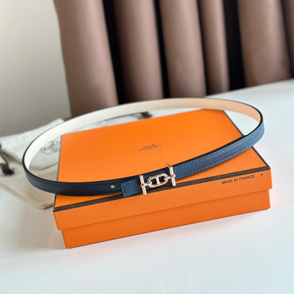 HELENE ANCRE REVERSIBLE LEATHER BELT — WHITE & NAVY BLUE (GOLD HARDWARE)