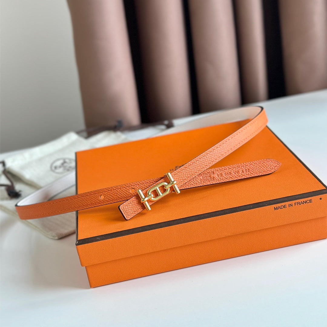 HELENE ANCRE REVERSIBLE LEATHER BELT — WHITE & ORANGE (GOLD HARDWARE)