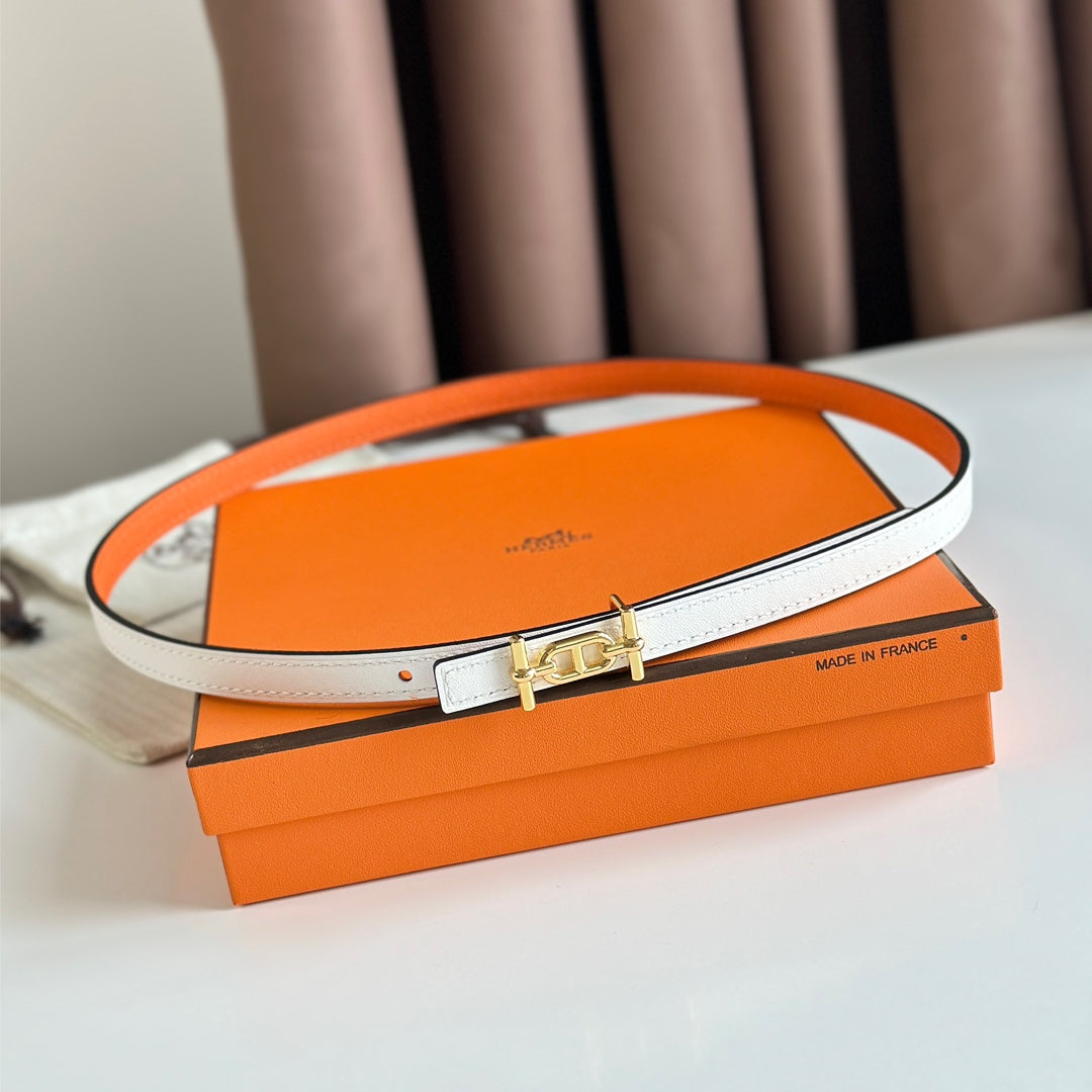 HELENE ANCRE REVERSIBLE LEATHER BELT — WHITE & ORANGE (GOLD HARDWARE)
