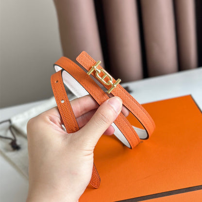 HELENE ANCRE REVERSIBLE LEATHER BELT — WHITE & ORANGE (GOLD HARDWARE)