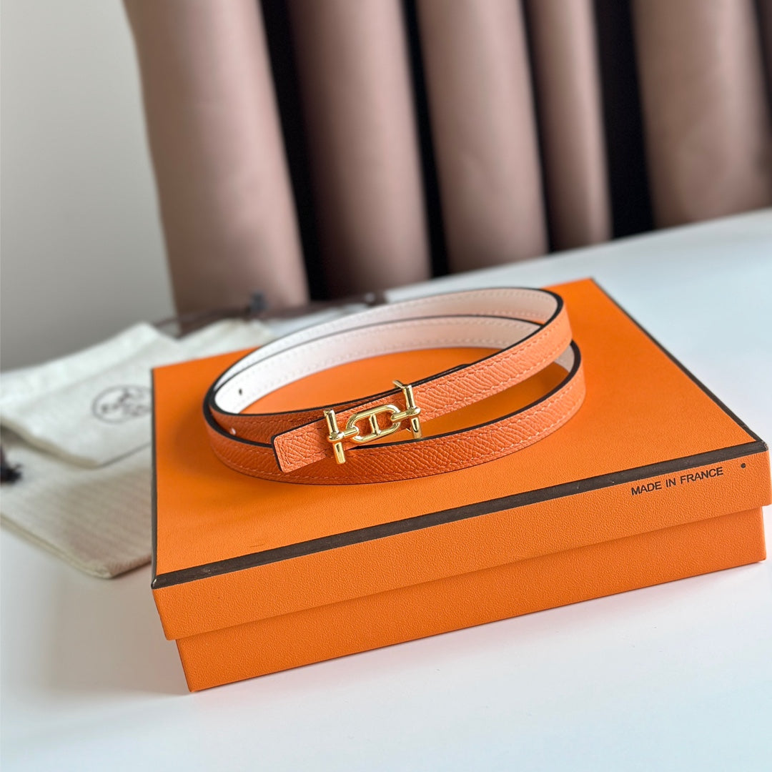 HELENE ANCRE REVERSIBLE LEATHER BELT — WHITE & ORANGE (GOLD HARDWARE)