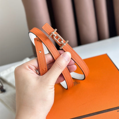 HELENE ANCRE WENDBARER LEDERGÜRTEL — WEISS &amp; ORANGE (KUPFERBESCHLÄGE)