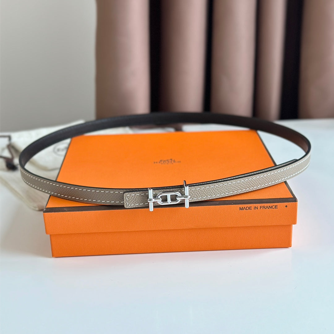 HELENE ANCRE REVERSIBLE LEATHER BELT — BLACK & KHAKI BROWN (SILVER HARDWARE)
