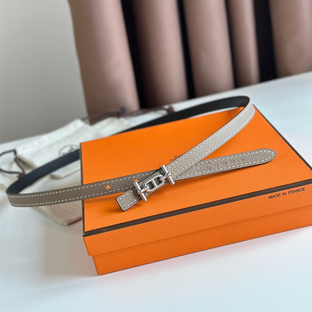 HELENE ANCRE REVERSIBLE LEATHER BELT — BLACK & KHAKI BROWN (SILVER HARDWARE)