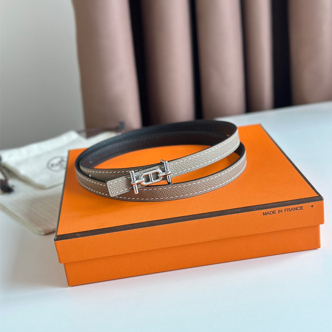 HELENE ANCRE REVERSIBLE LEATHER BELT — BLACK & KHAKI BROWN (SILVER HARDWARE)