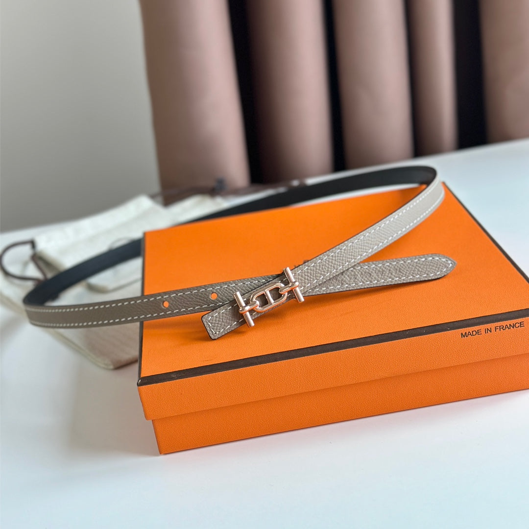 HELENE ANCRE REVERSIBLE LEATHER BELT — BLACK & KHAKI BROWN (COPPER HARDWARE)