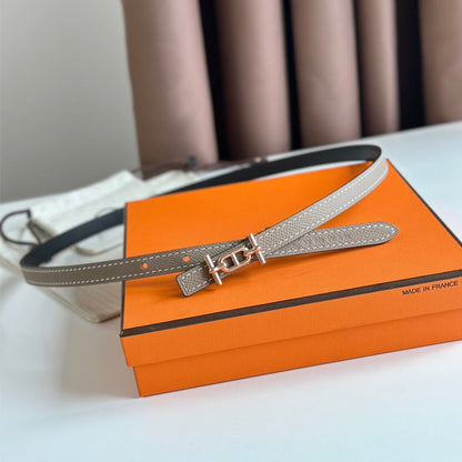 HELENE ANCRE REVERSIBLE LEATHER BELT — BLACK & KHAKI BROWN (COPPER HARDWARE)