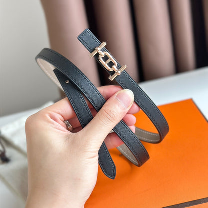 HELENE ANCRE REVERSIBLE LEATHER BELT — BLACK & KHAKI BROWN (COPPER HARDWARE)