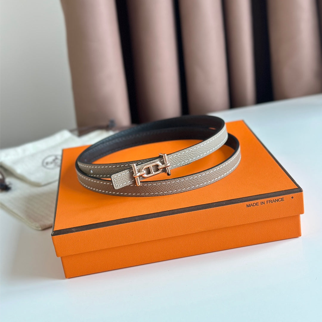 HELENE ANCRE REVERSIBLE LEATHER BELT — BLACK & KHAKI BROWN (COPPER HARDWARE)