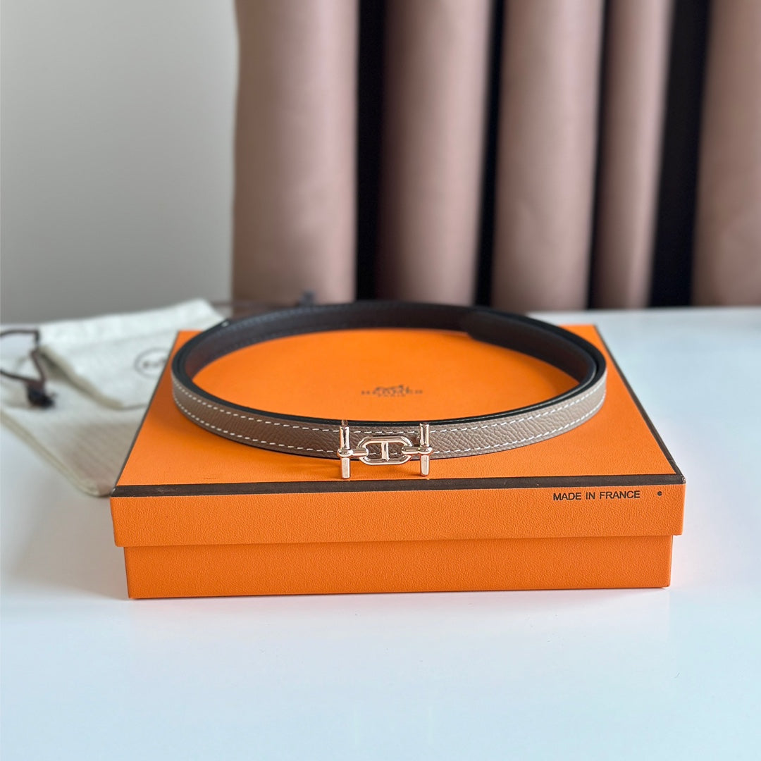 HELENE ANCRE REVERSIBLE LEATHER BELT — BLACK & KHAKI BROWN (COPPER HARDWARE)