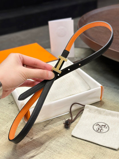 HELENE FOCUS WENDBARER LEDERGÜRTEL — SCHWARZ &amp; ORANGE (GOLD-BESCHLÄGE)