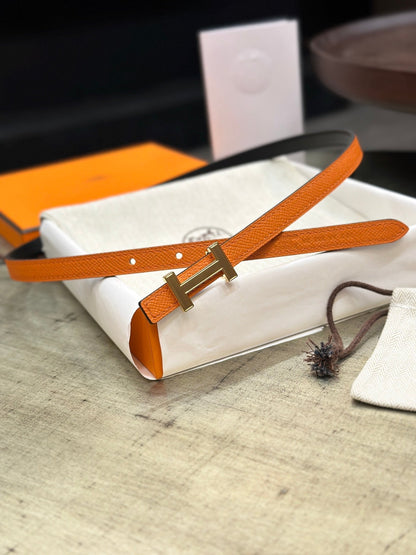 HELENE FOCUS WENDBARER LEDERGÜRTEL — SCHWARZ &amp; ORANGE (GOLD-BESCHLÄGE)