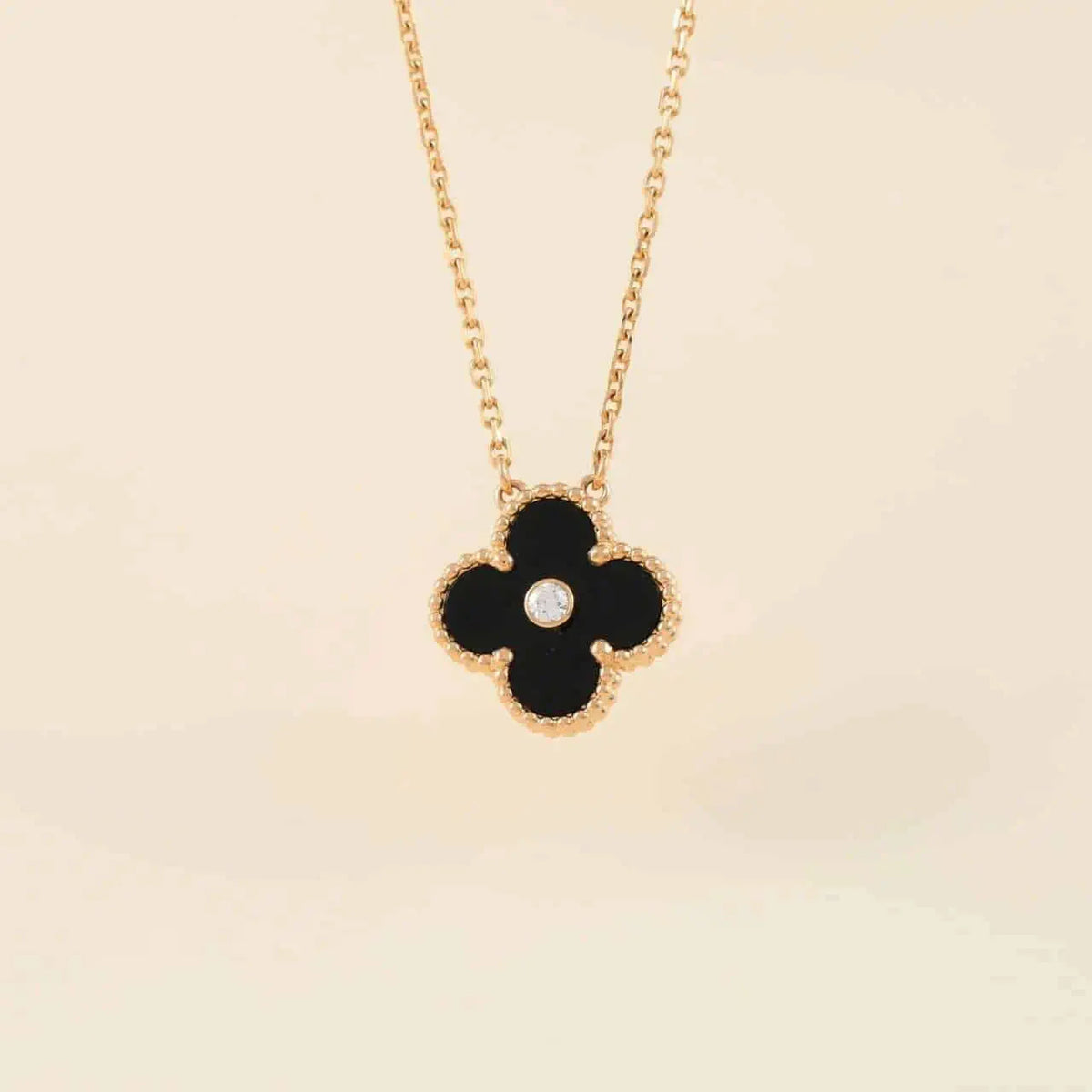 CLOVER 15MM DIAMANT-ONYX-HALSKETTE 