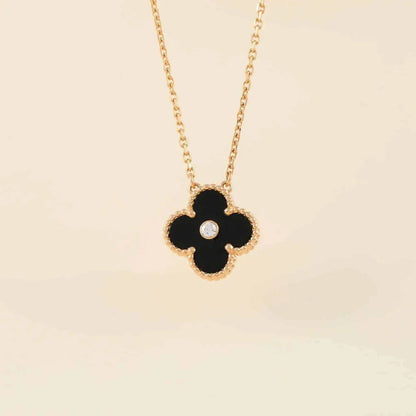 CLOVER 15MM DIAMANT-ONYX-HALSKETTE 