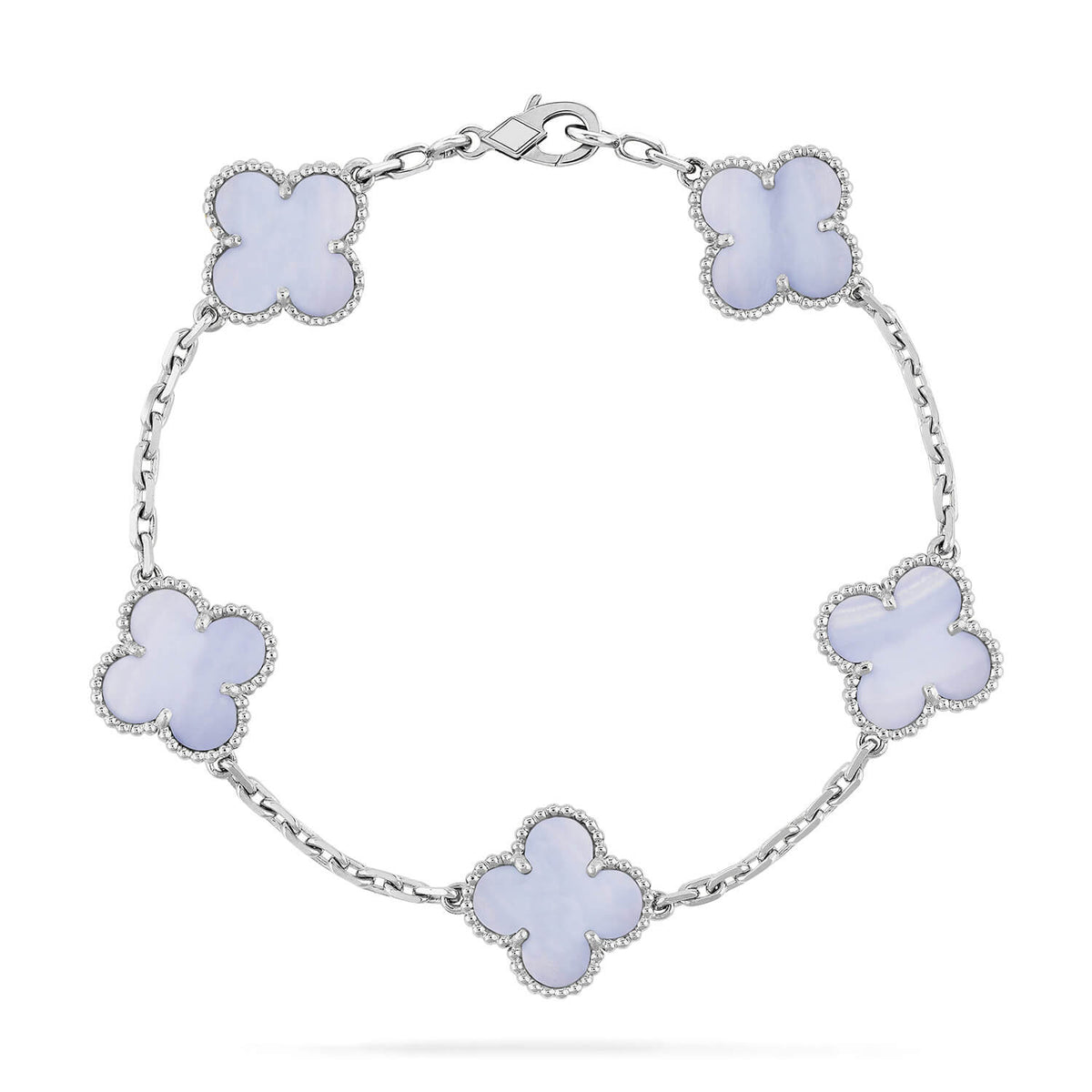 CLOVER  5 MOTIF PURPLE CHALCEDONY BRACELET SILVER