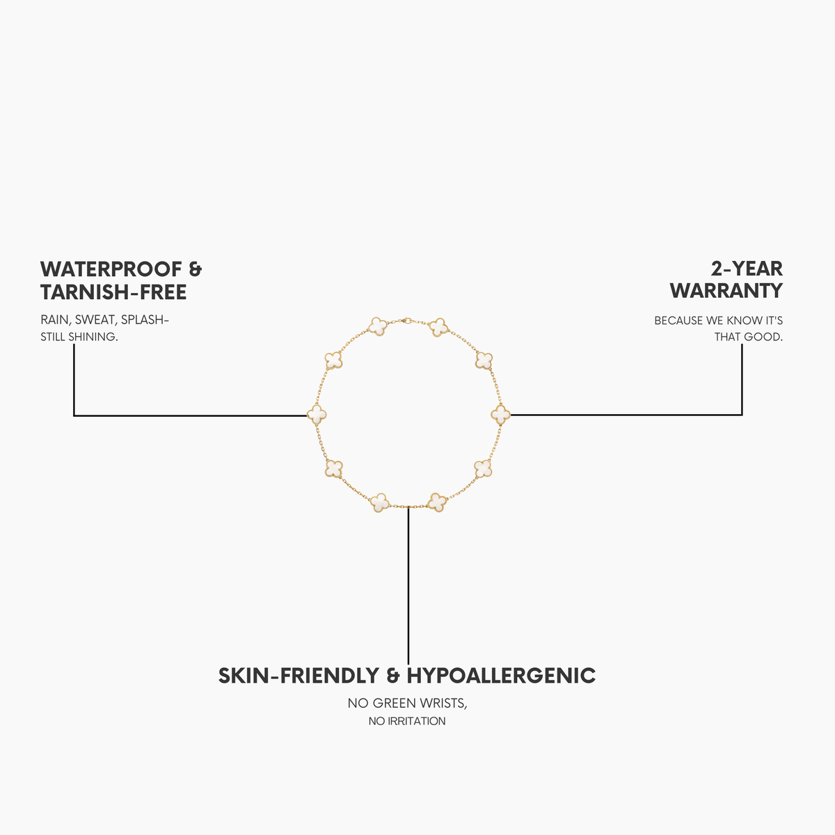 CLOVER 10 MOTIFS WHITE MOTHER OF PEARL NECKLACE