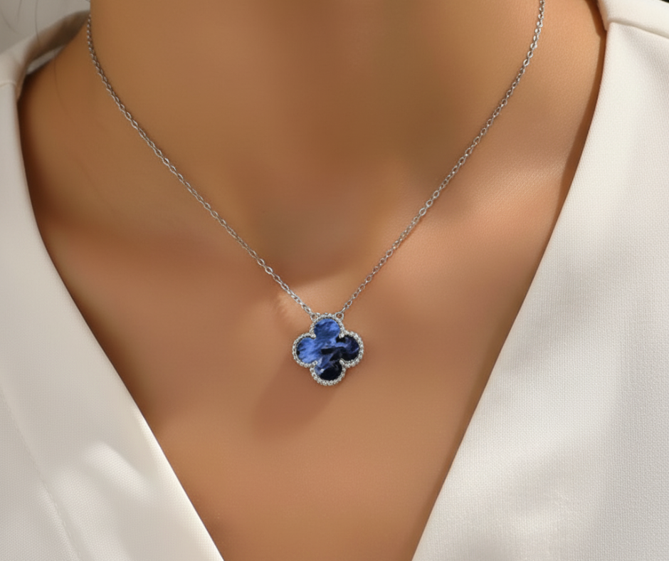 Kleeblatt-Pietersit-Halskette, 15 mm, Silber