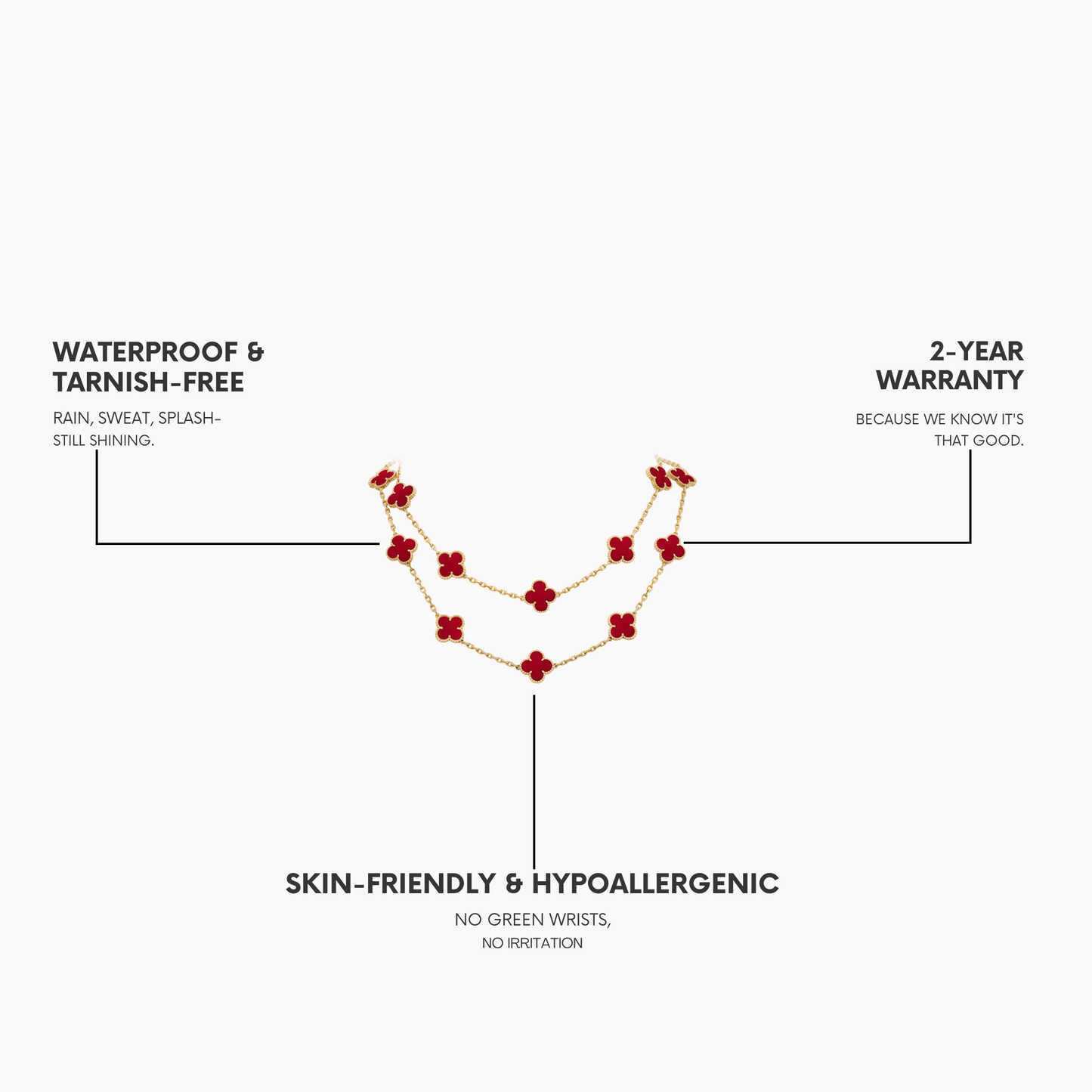 Kleeblatt-Karneolkette mit 20 Motiven 