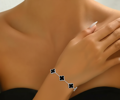 CLOVER 5 MOTIF ONYXS  BRACELET SILVER