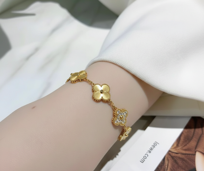 CLOVER BRACELET 5 MOTIFS GOLD DIAMOND