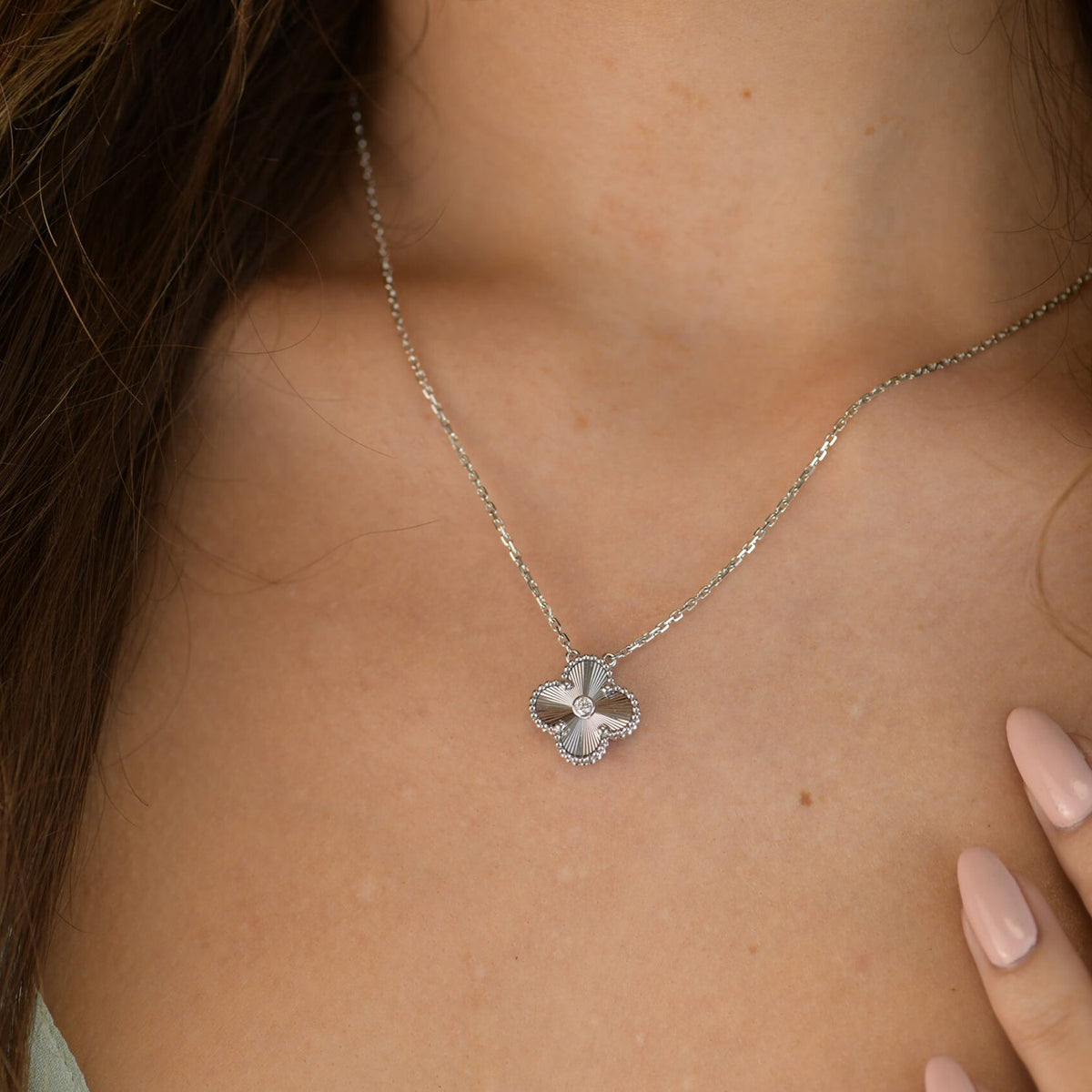 CLOVER 15MM DIAMANT-LASER-HALSKETTE SILBER 