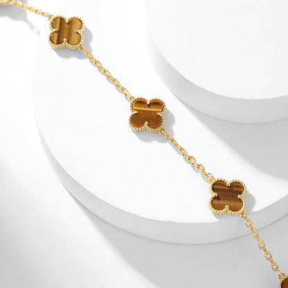 CLOVERS THE 10-MOTIFS TIGER EYE NECKLACE