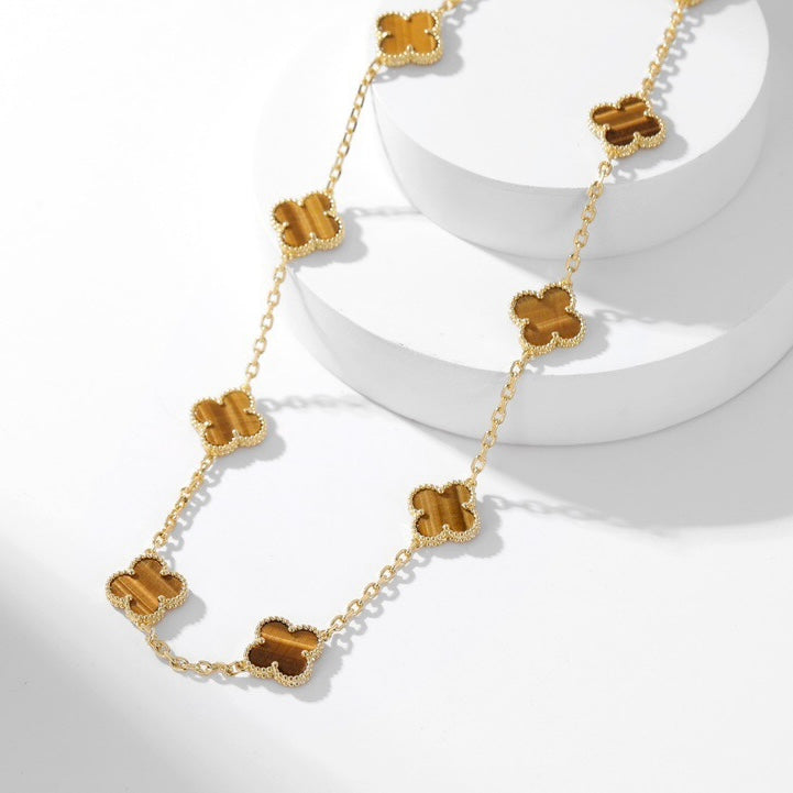 CLOVERS THE 10-MOTIFS TIGER EYE NECKLACE