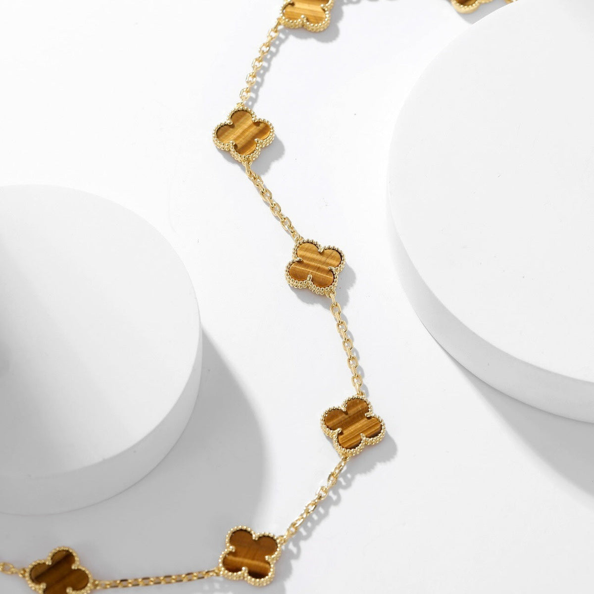 CLOVERS THE 10-MOTIFS TIGER EYE NECKLACE