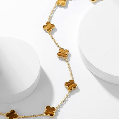 CLOVERS THE 10-MOTIFS TIGER EYE NECKLACE