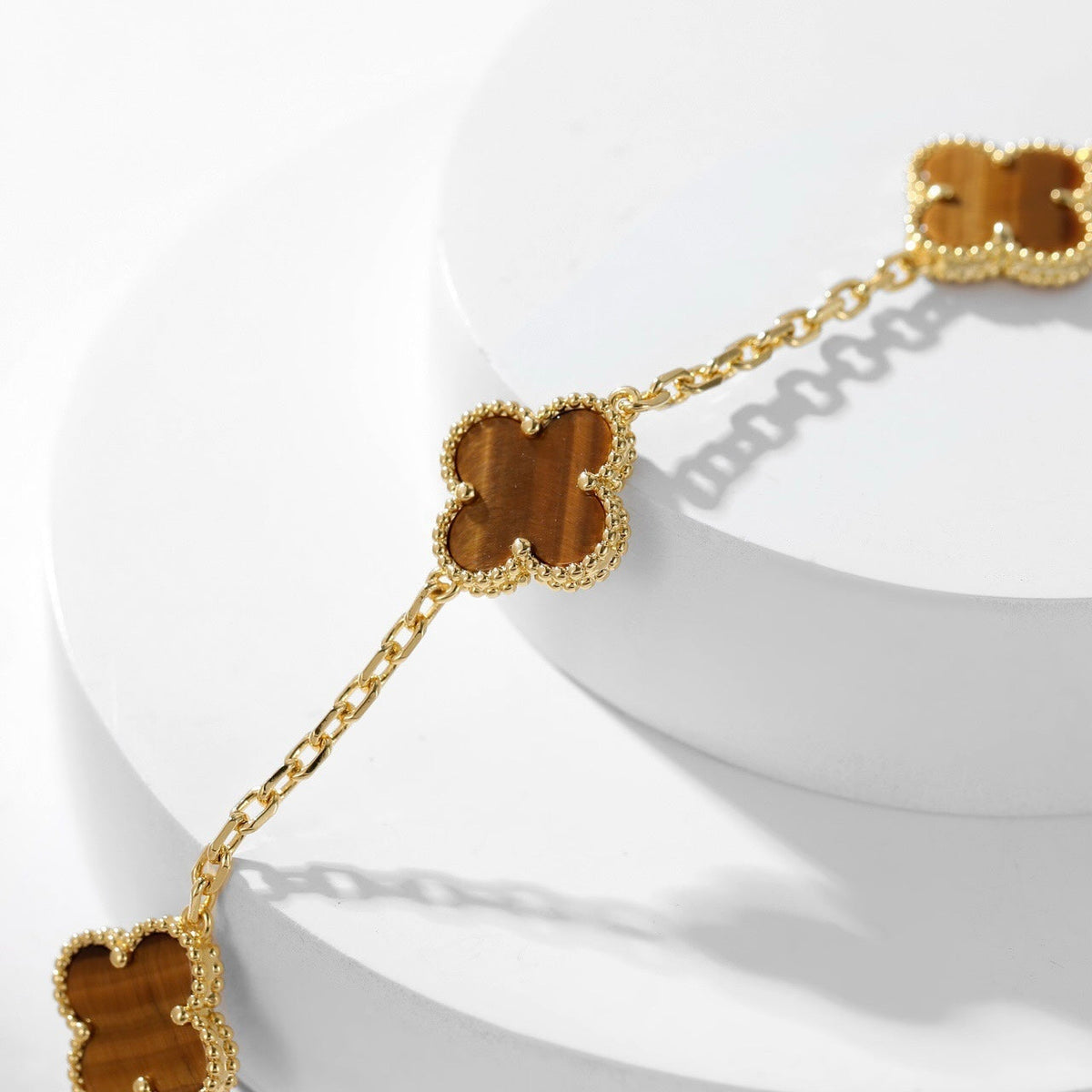 CLOVERS THE 10-MOTIFS TIGER EYE NECKLACE