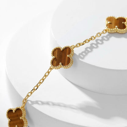 CLOVERS THE 10-MOTIFS TIGER EYE NECKLACE