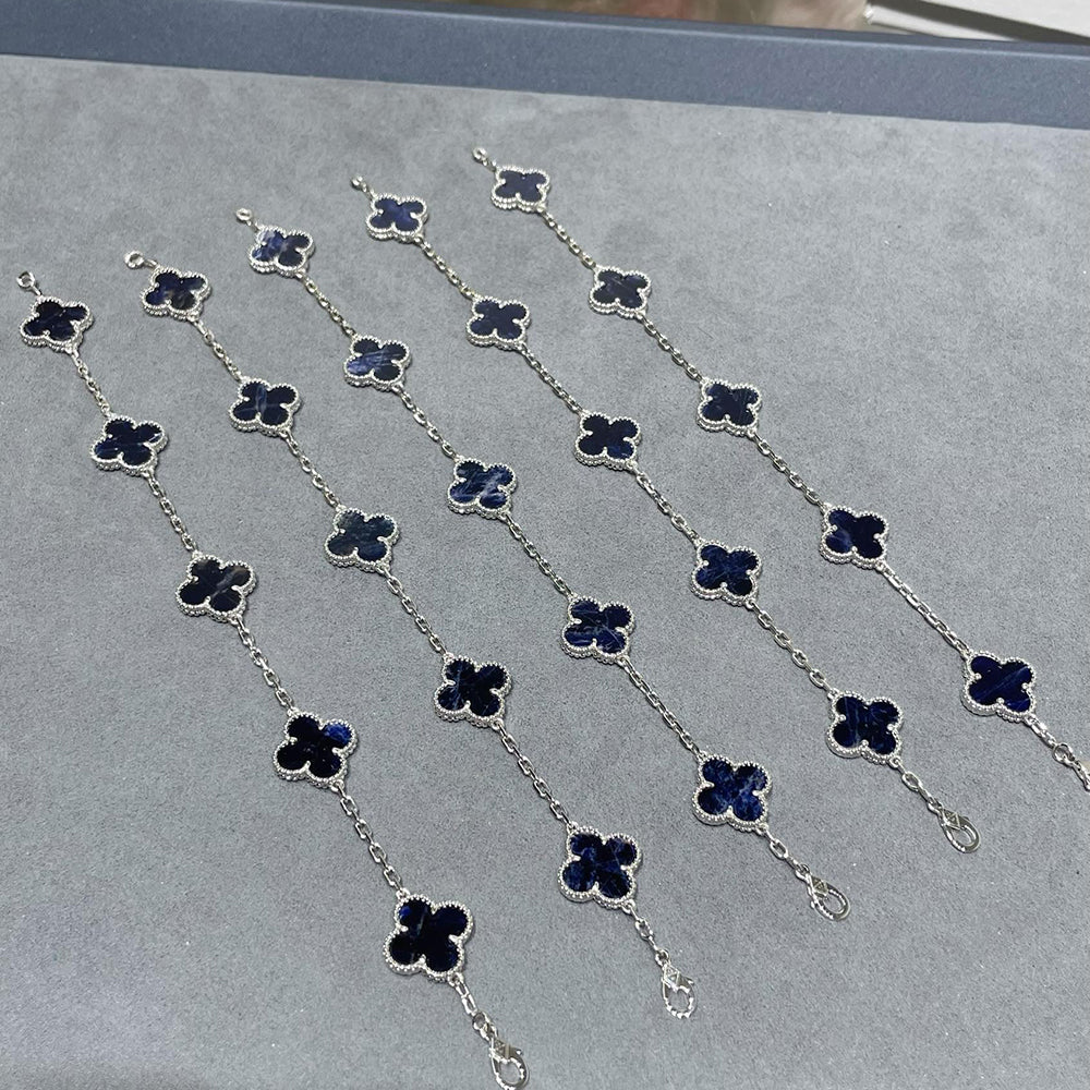 Kleeblatt-5-Motiv Pietersit Silberarmband 