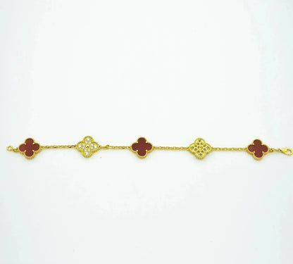 CLOVER 5 MOTIFS CARNELIAN DIAMOND BRACELET