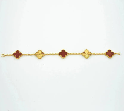 CLOVER  5 MOTIFS CARNELIAN GOLD BRACELET