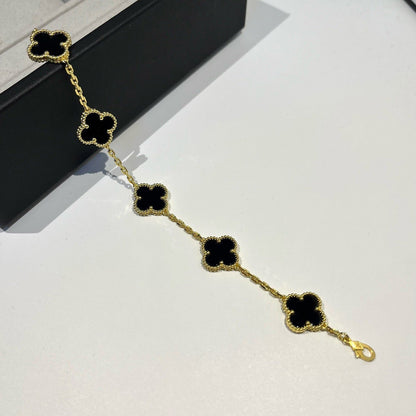 CLOVER  5 MOTIFS BLACK ONYX BRACELET