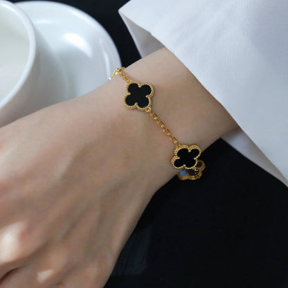 CLOVER  5 MOTIFS BLACK ONYX BRACELET