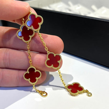CLOVER 5 MOTIFS RED AGATE  BRACELET