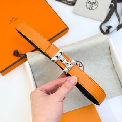 HELENE INFINI WENDBARER LEDERGÜRTEL — ORANGE EPSOM (SILBERNE BESCHLÄGE, 24 MM)