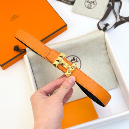 HELENE INFINI WENDBARER LEDERGÜRTEL — ORANGE EPSOM (GOLD BESCHLÄGE, 24 MM)