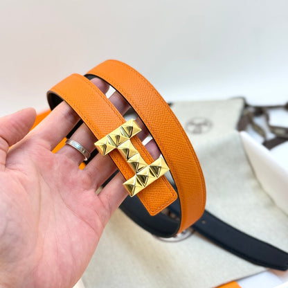 HELENE INFINI WENDBARER LEDERGÜRTEL — ORANGE EPSOM (GOLD BESCHLÄGE, 24 MM)