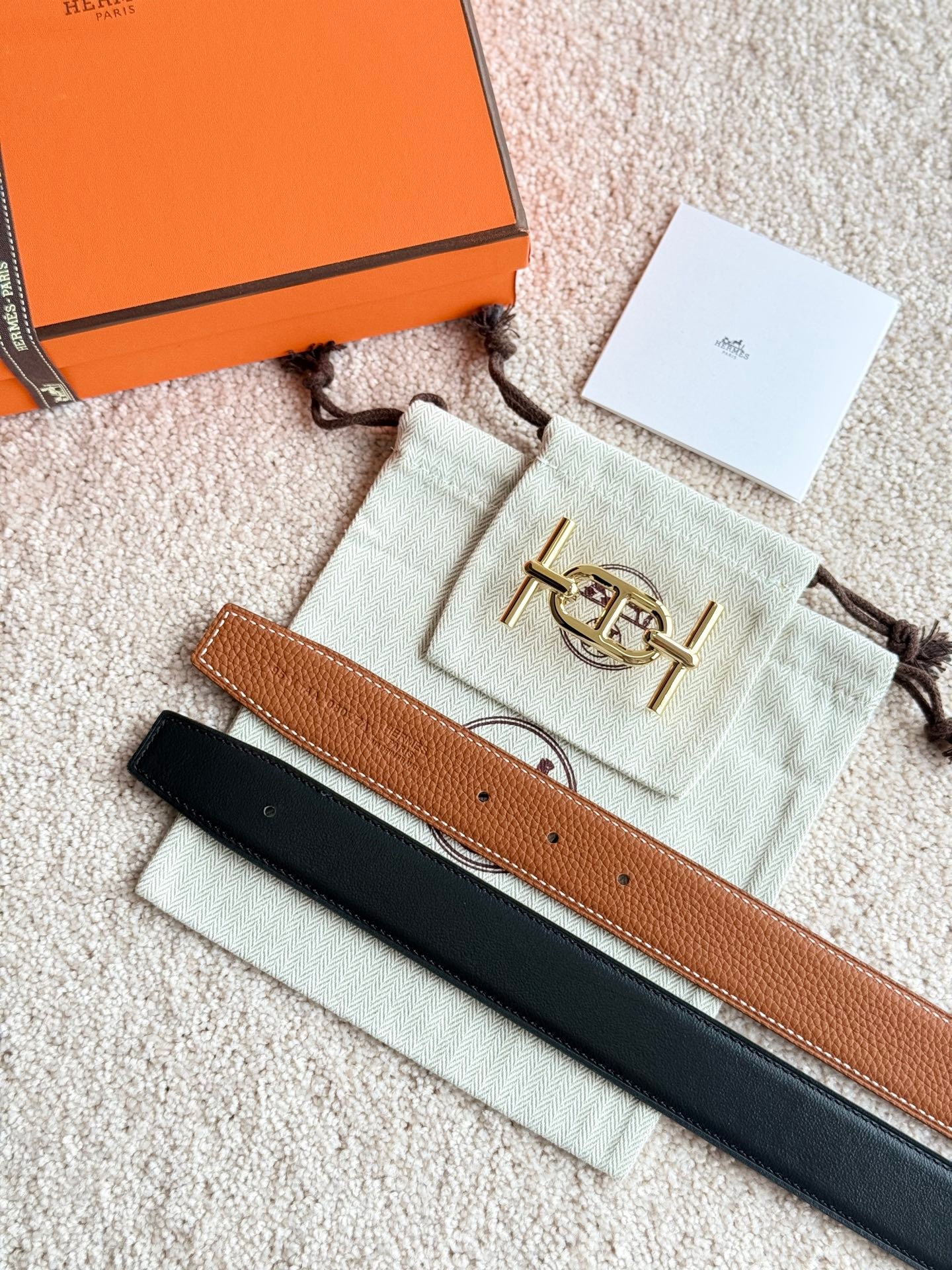 HELENE ANCRE LEDERGÜRTEL — BRAUN (GOLD BESCHLÄGE, 32 MM)