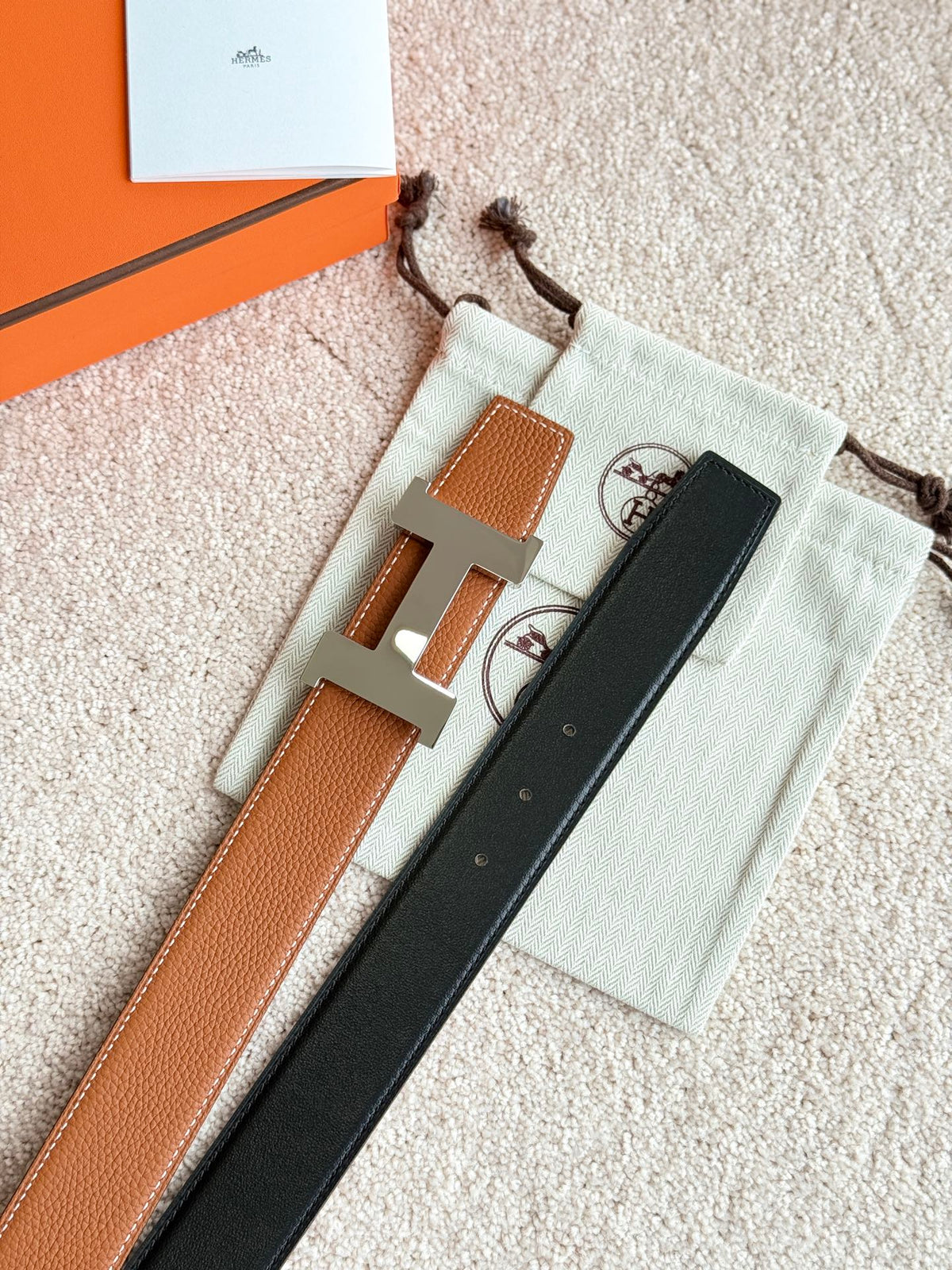 HELENE CONSTANCE REVERSIBLE LEATHER BELT — BROWN & BLACK (SILVER HARDWARE, 38MM)